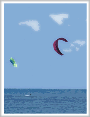 k5: art rendition of windsailers off anini beach, kauai 